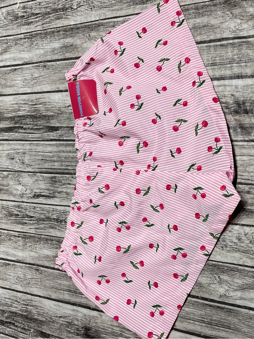 Ladies Large Forever Moda Pink Stiped Cherry Print House Shorts NEW W TAG! NWT